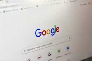 Google search interface on a computer monitor representing AI Overviews